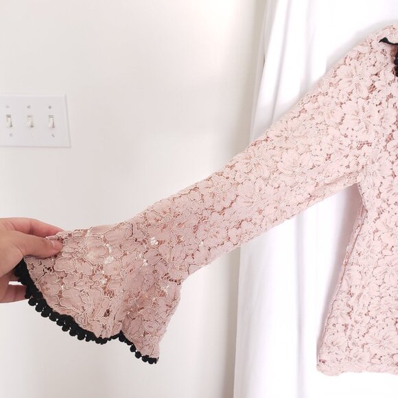 Adiva Dusty Rose Ruffle Floral Lace Pattern Long Sleeve Preppy Blouse Size M - Picture 6 of 10